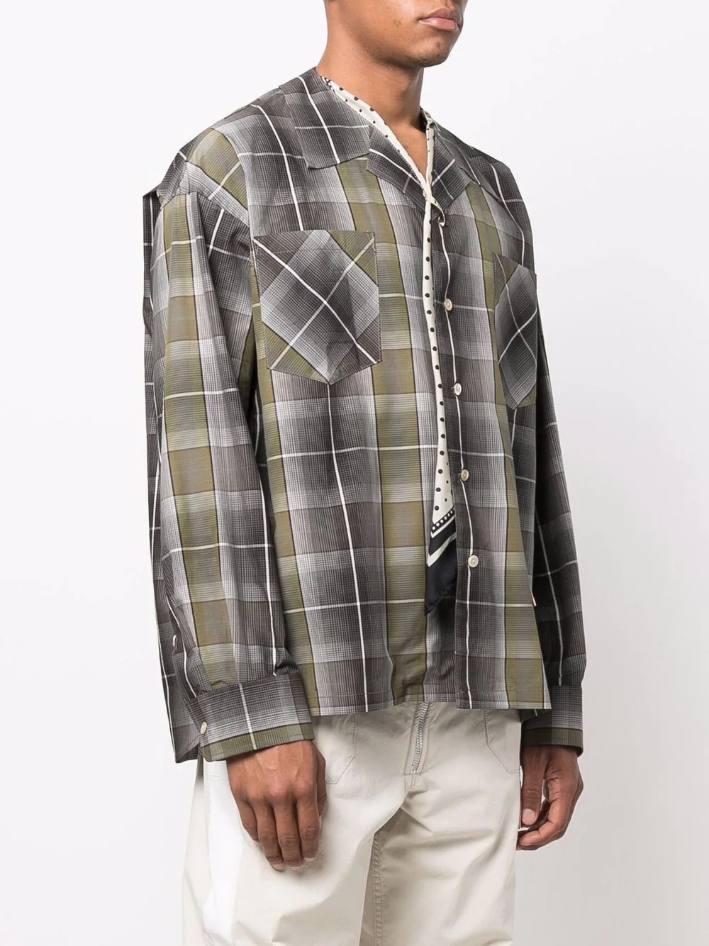 scarf-detail plaid shirt - 3