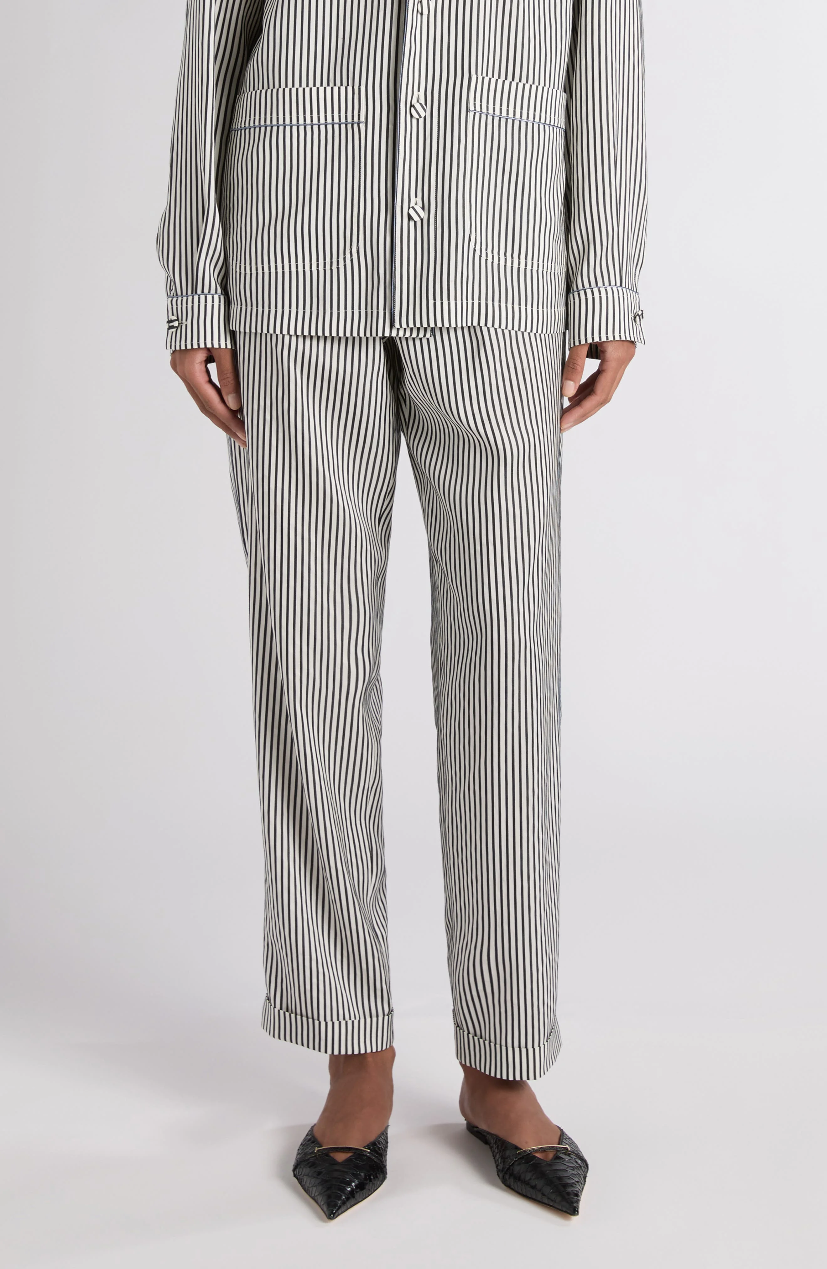 TOM FORD Stripe Silk Pajama Pants in Black/White at Nordstrom - 1