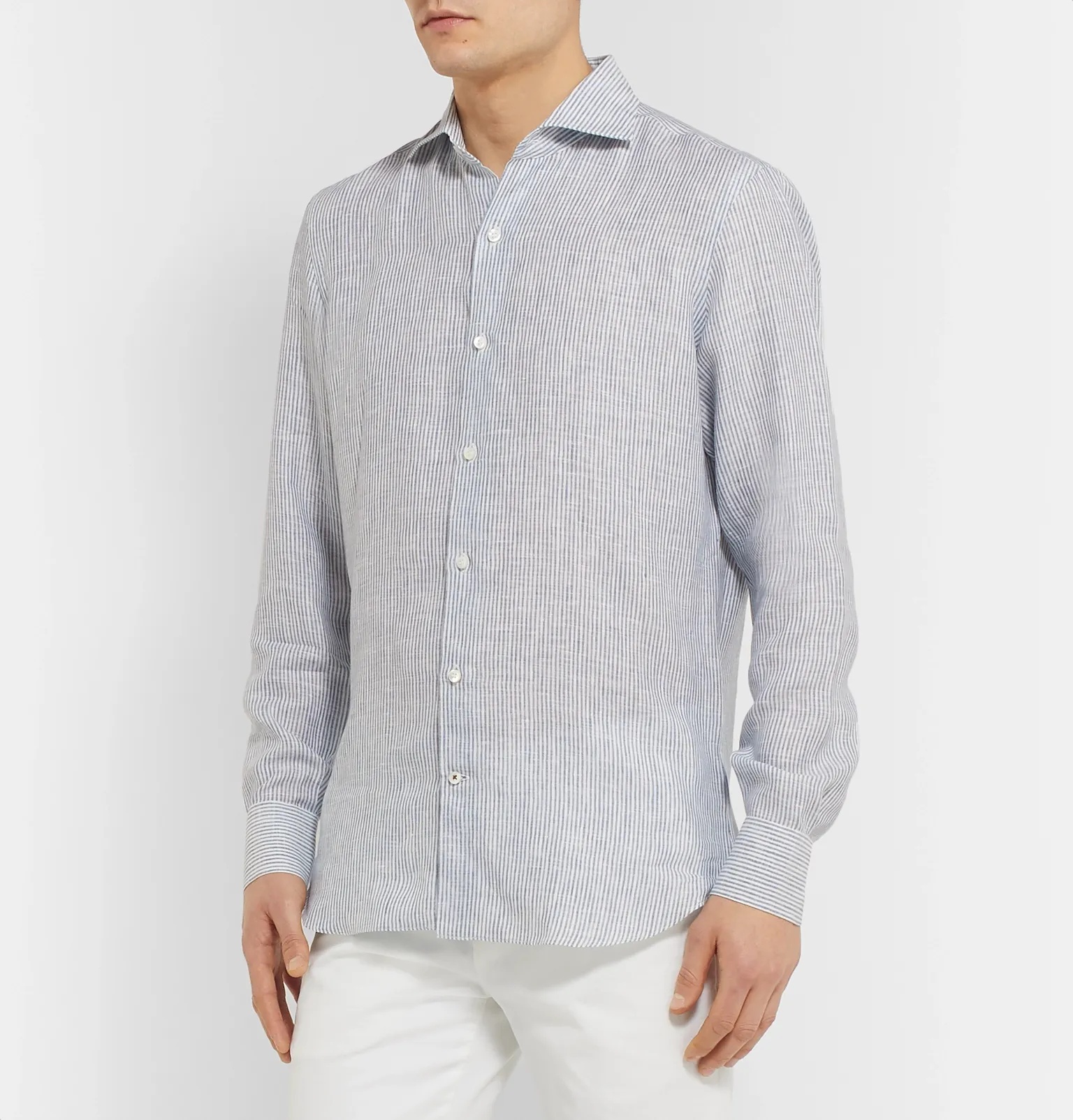 Albert Slim-Fit Cutaway-Collar Striped Linen Shirt - 4