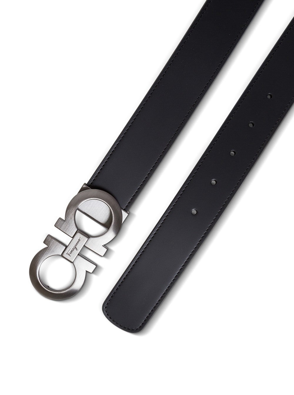 Ferragamo Men Salvatore Ferragamo Man's Bicolor Leather Belt With Logo Buckle - 2