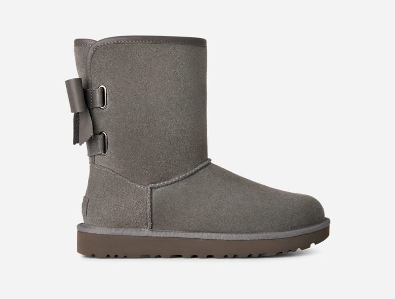 ® Women's Short Bailey Leather Bow Suede Classic Boots in Charcoal 1