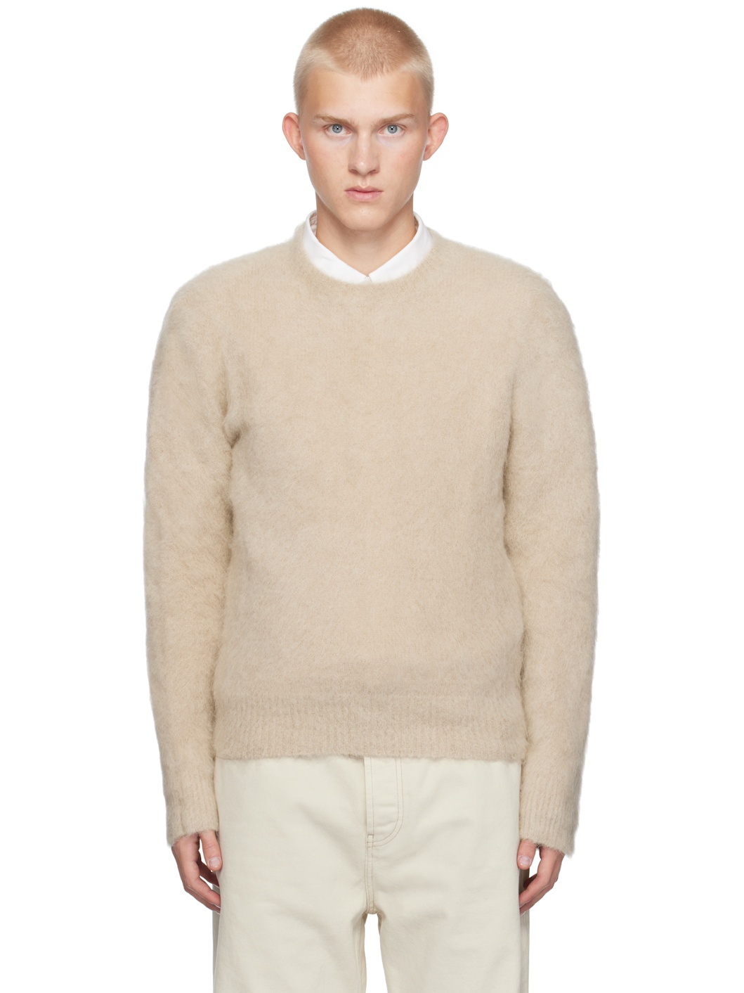 Beige Alpaca Mohair Brushed Sweater - 1