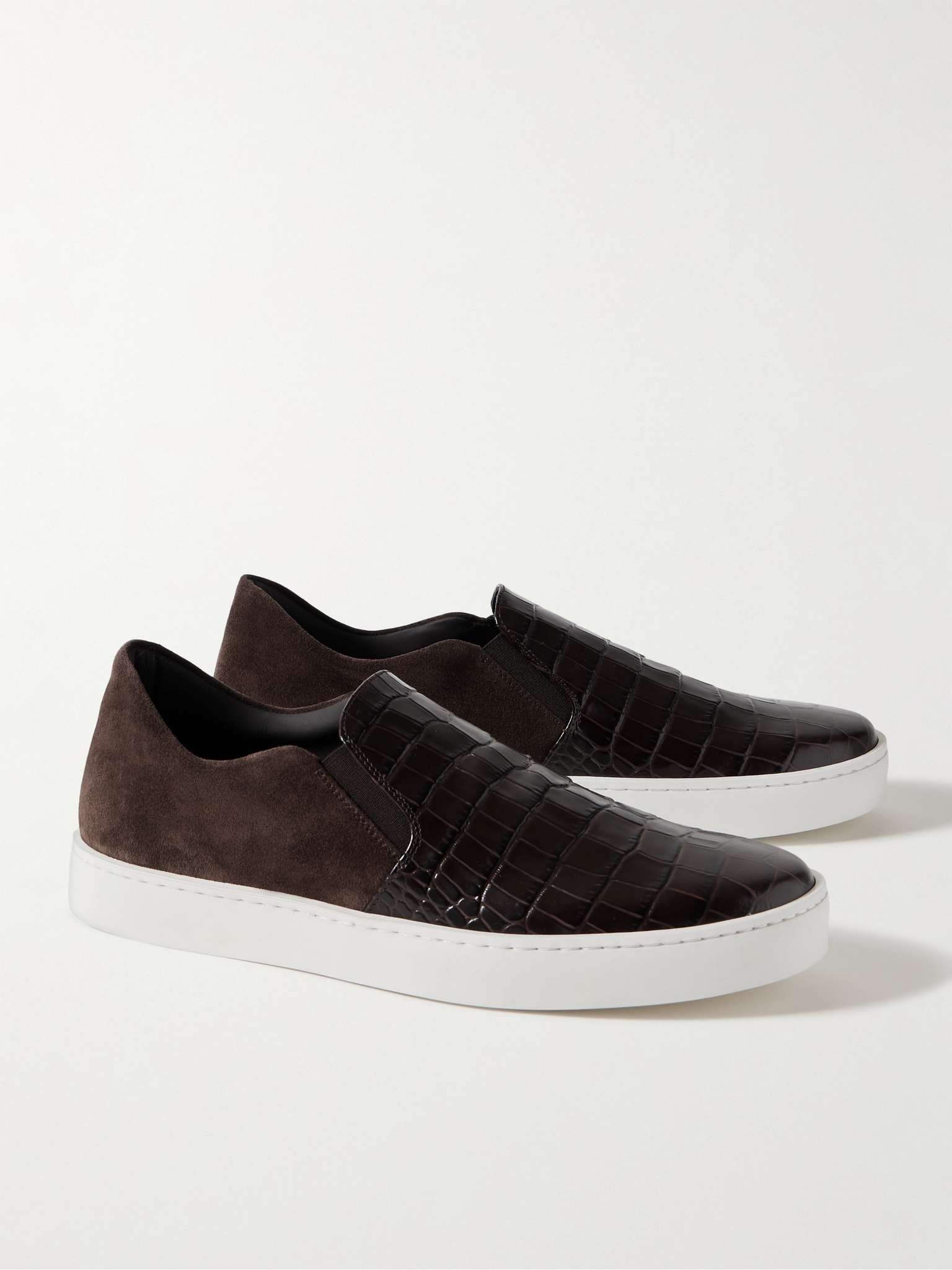 Nadores Suede and Croc-Effect Leather Slip-On Sneakers - 4