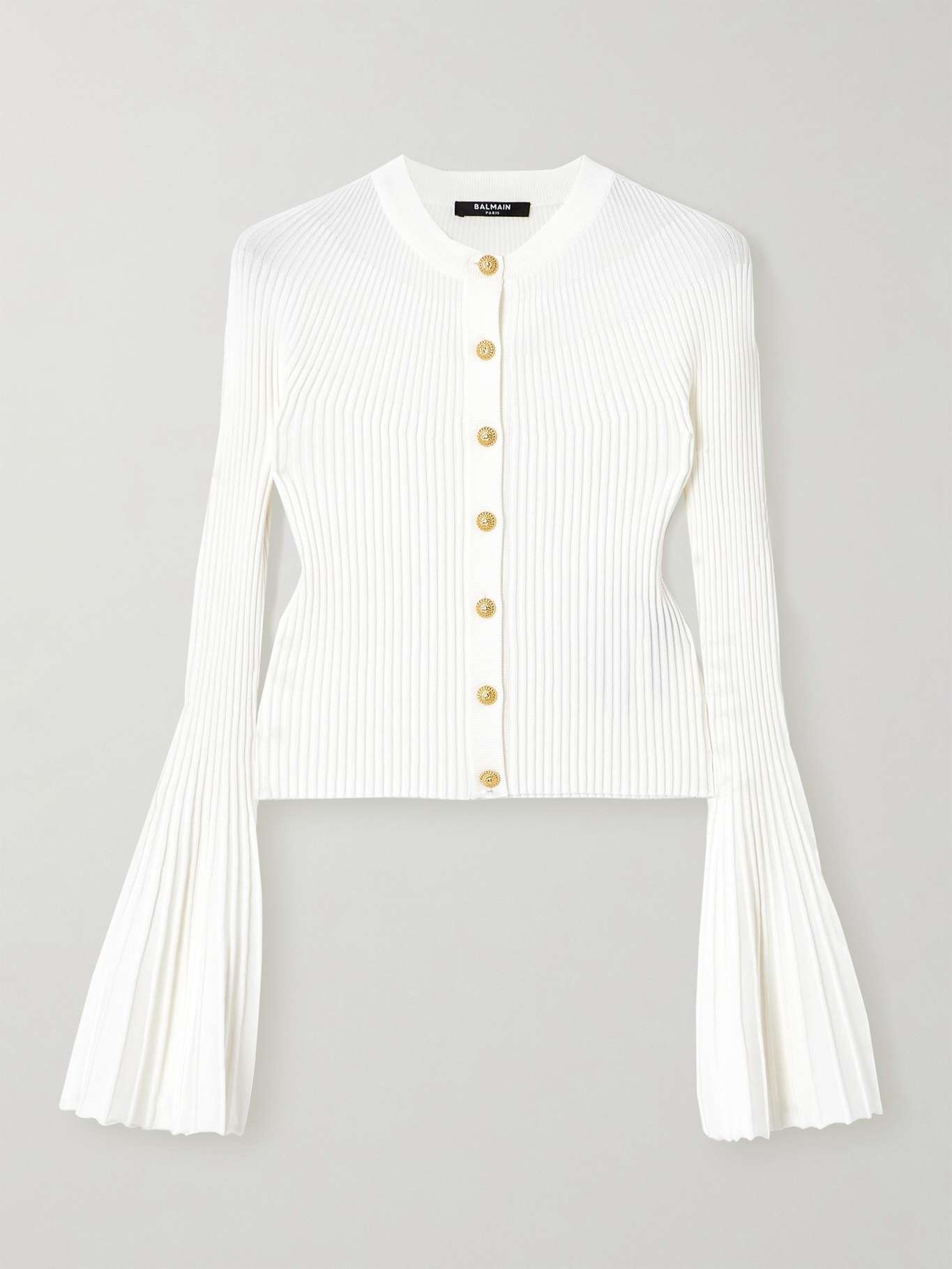 Pleated ribbed-knit cardigan - 1