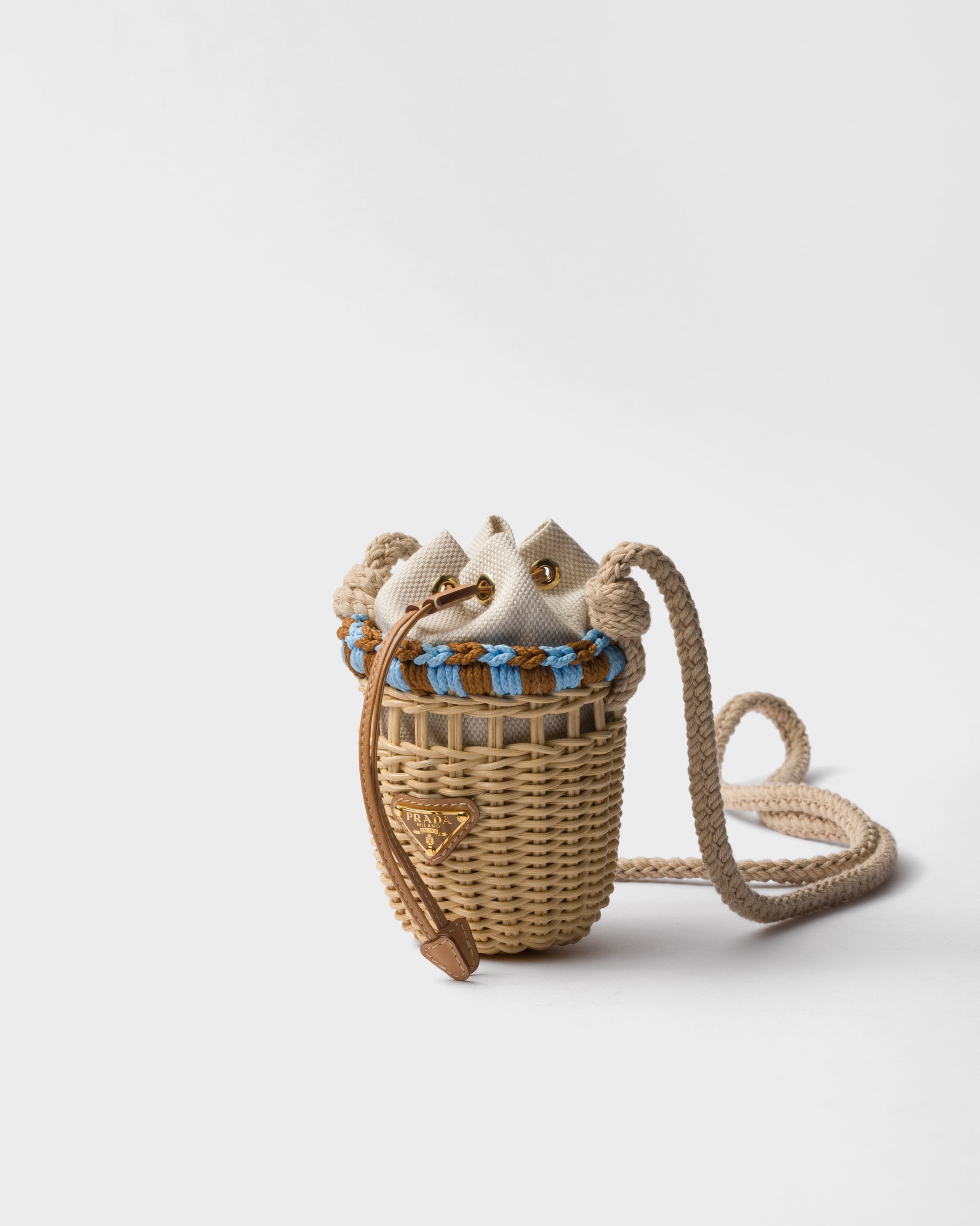 Wicker and linen-blend mini-bag - 2
