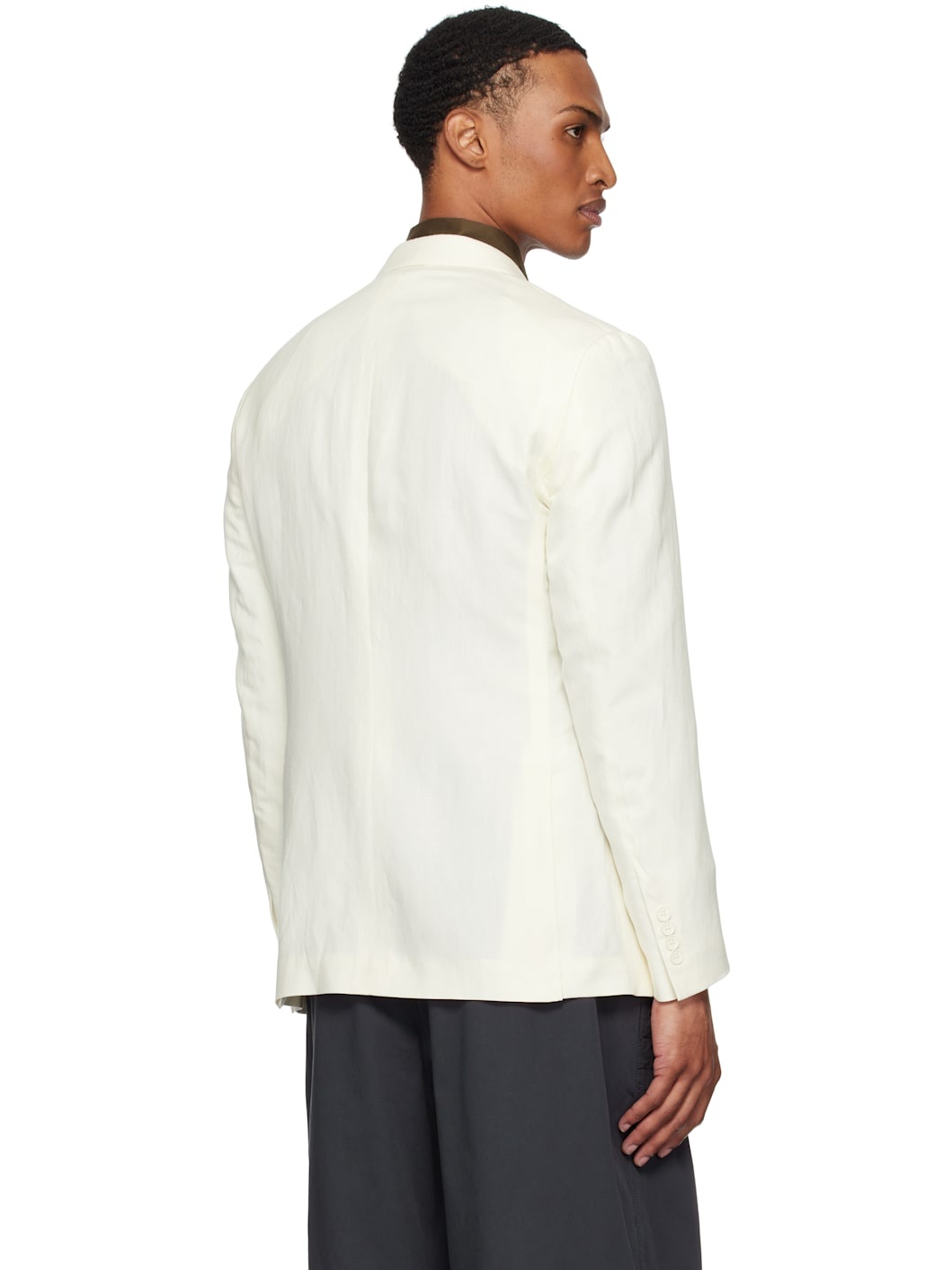 Off-White Silk Linen Single-Breasted Blazer - 3