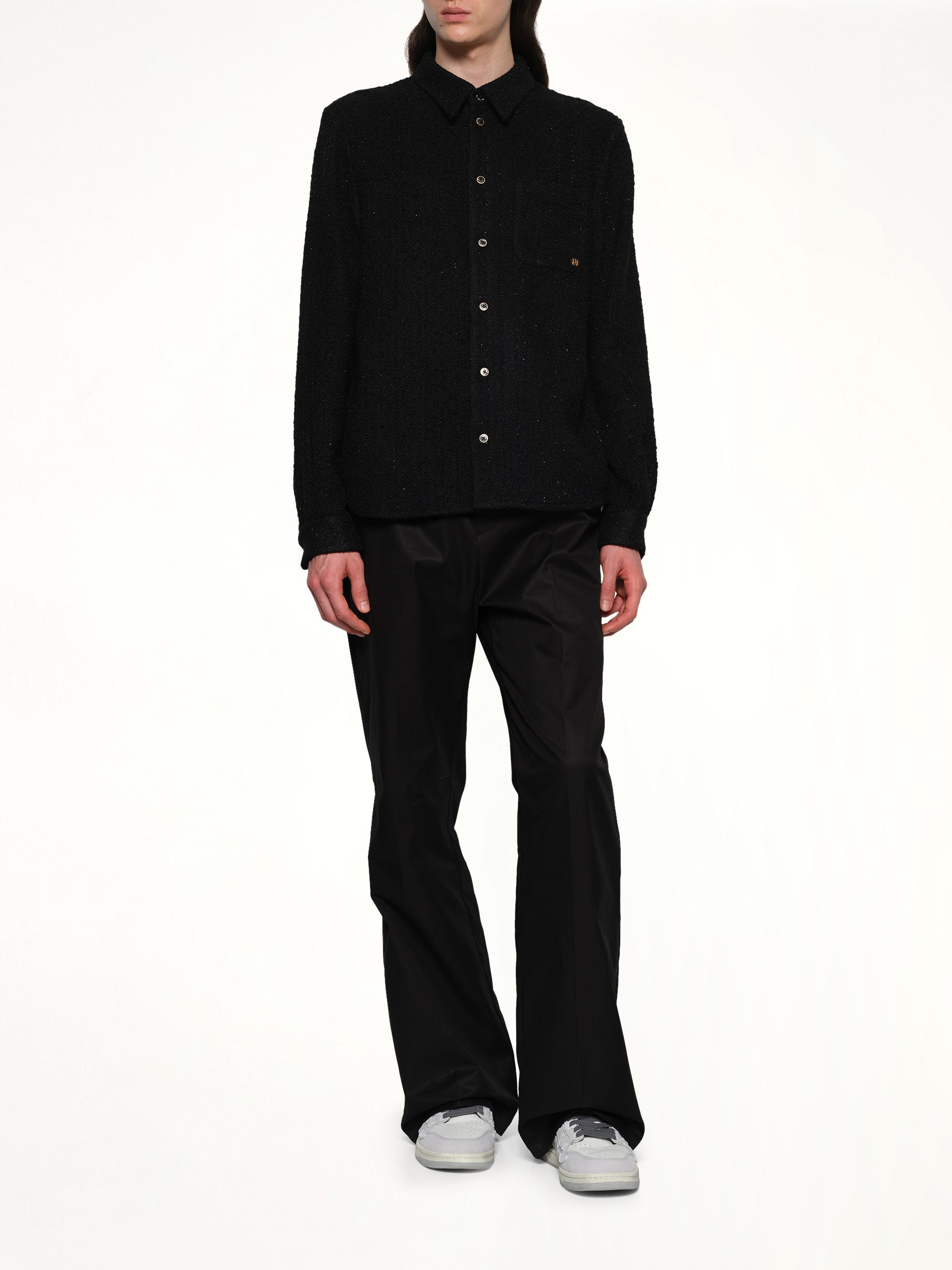 Shimmer Boucle Long Sleeve Shirt in Black - 4