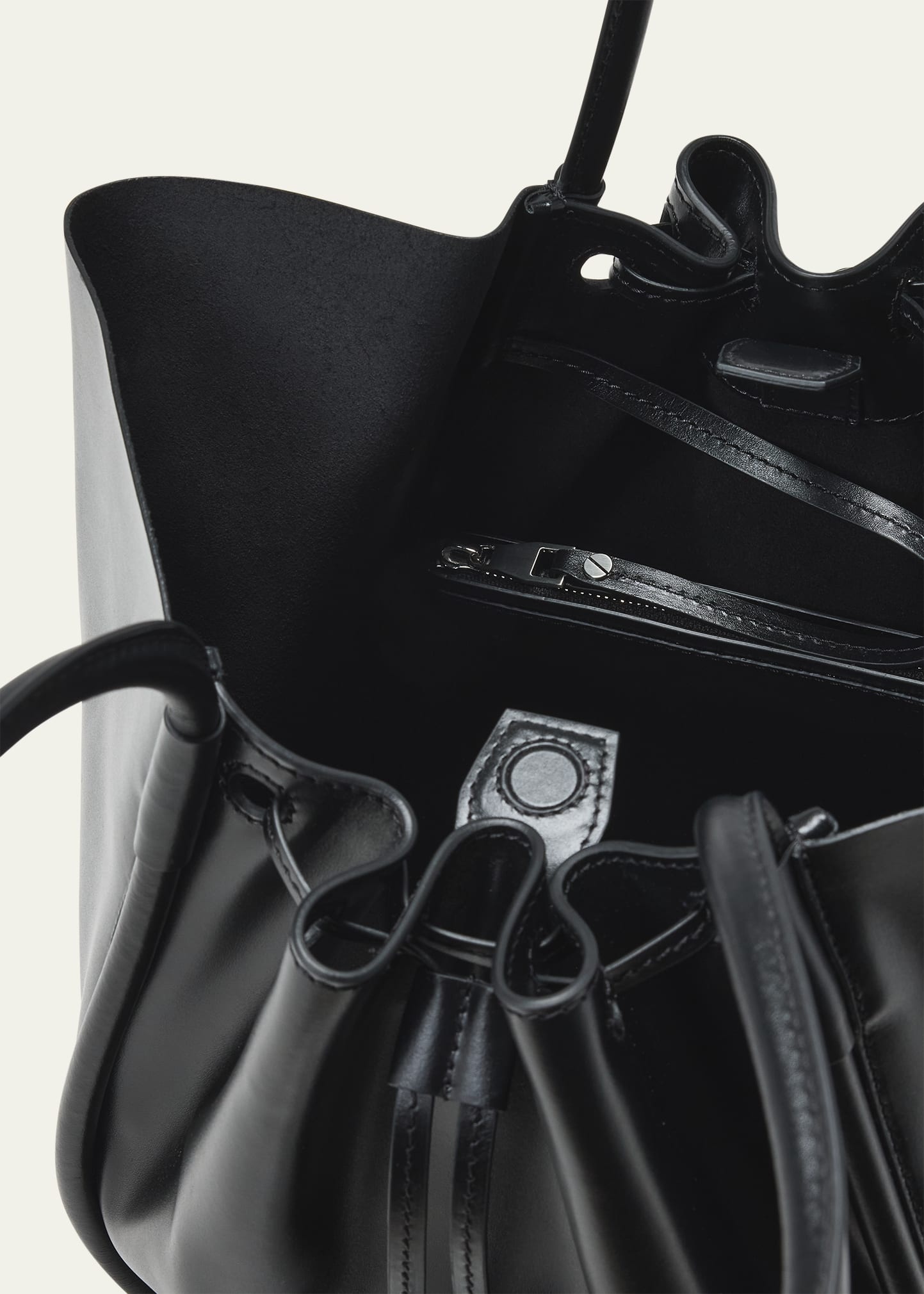 Large Ruched Calf Leather Tote Bag - 4