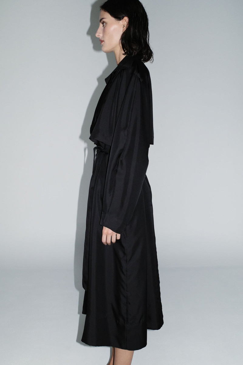 Silk Twill Relaxed Trench - Black 7
