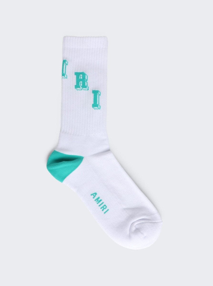 Collegiate Tube Sock White and Teal - 1