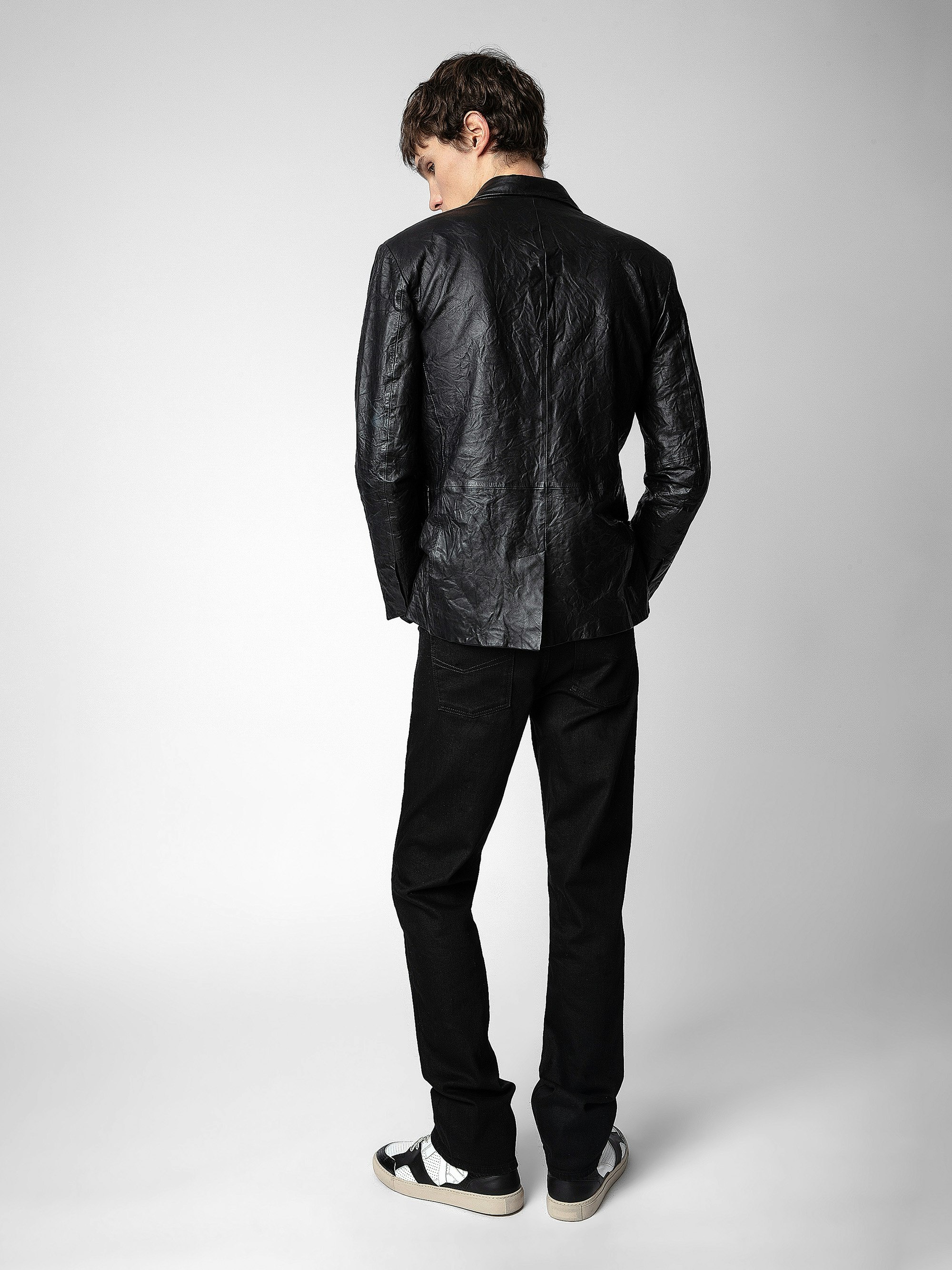 Valfried Crinkled Leather Blazer - 3