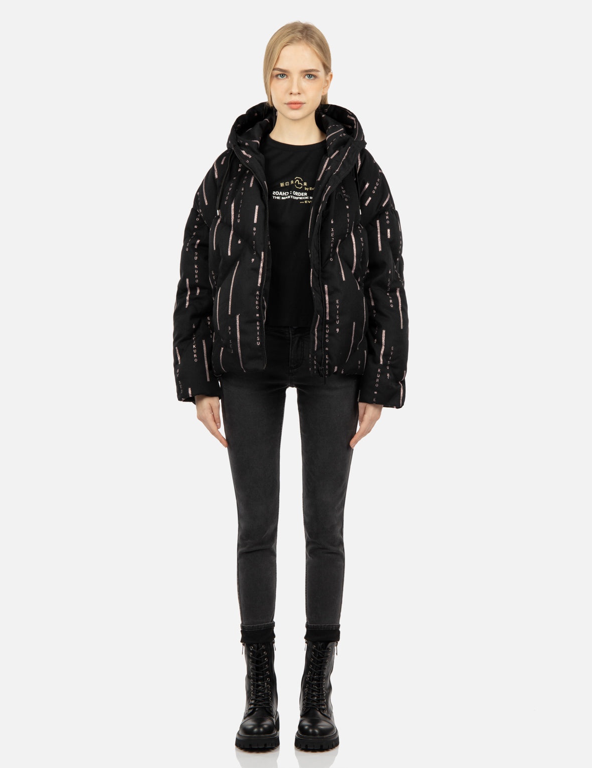 Monogram Metallic Logo Print Down Jacket - 5