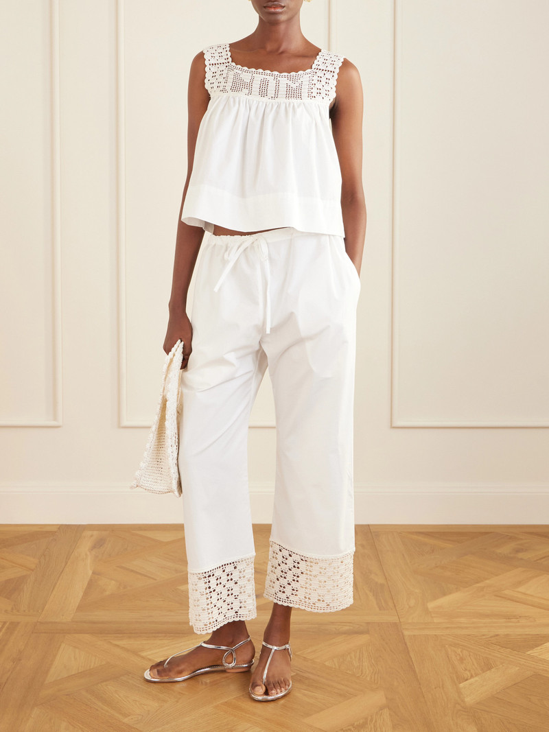 CALLE DEL MAR Heriloom Lace-trimmed Cotton-poplin Wide-leg Pants outlook