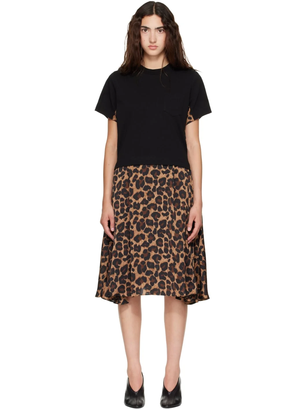 Beige Leopard x Cotton Jersey Midi Dress - 1