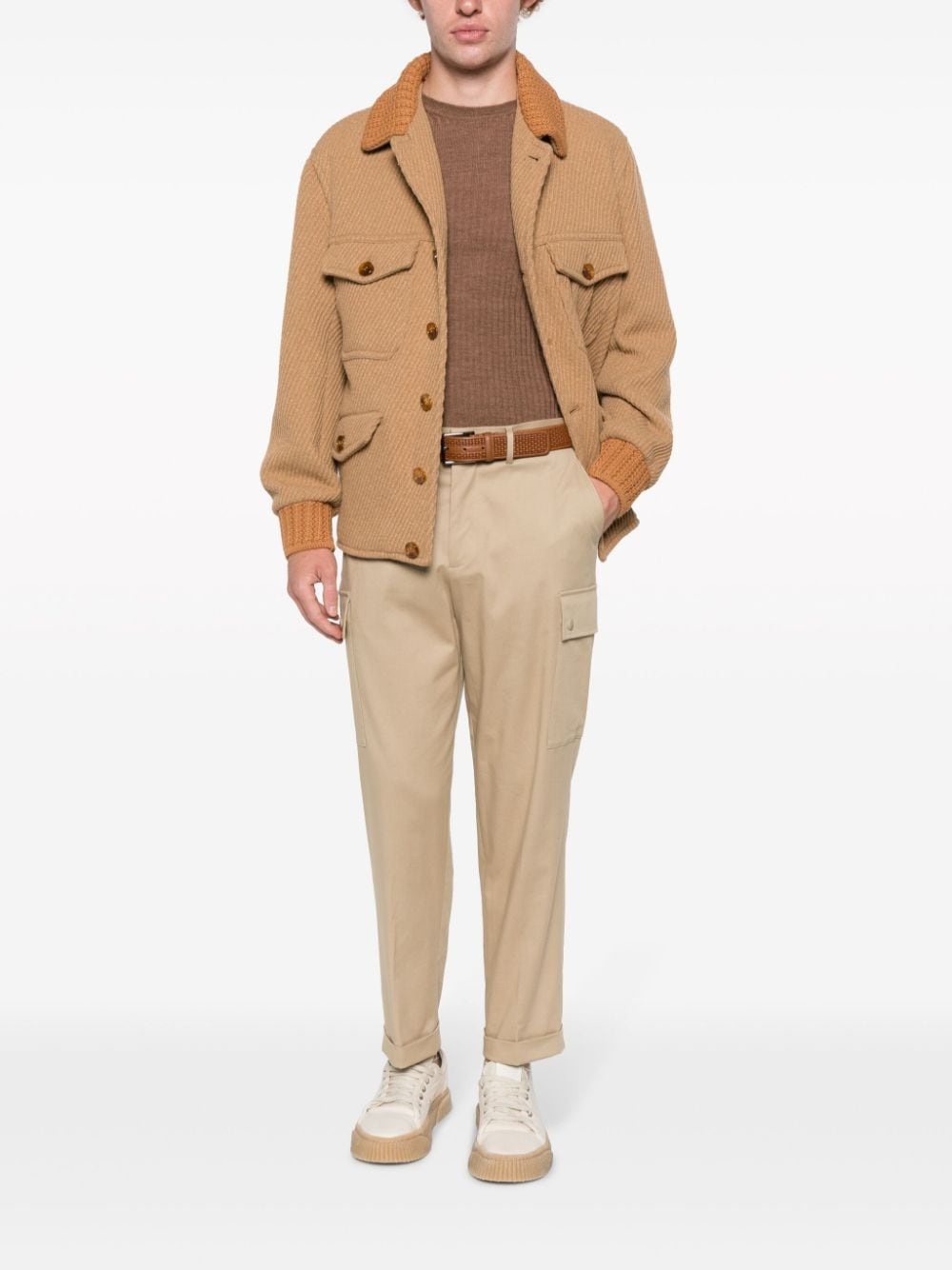 knit-trim button-up jacket - 2