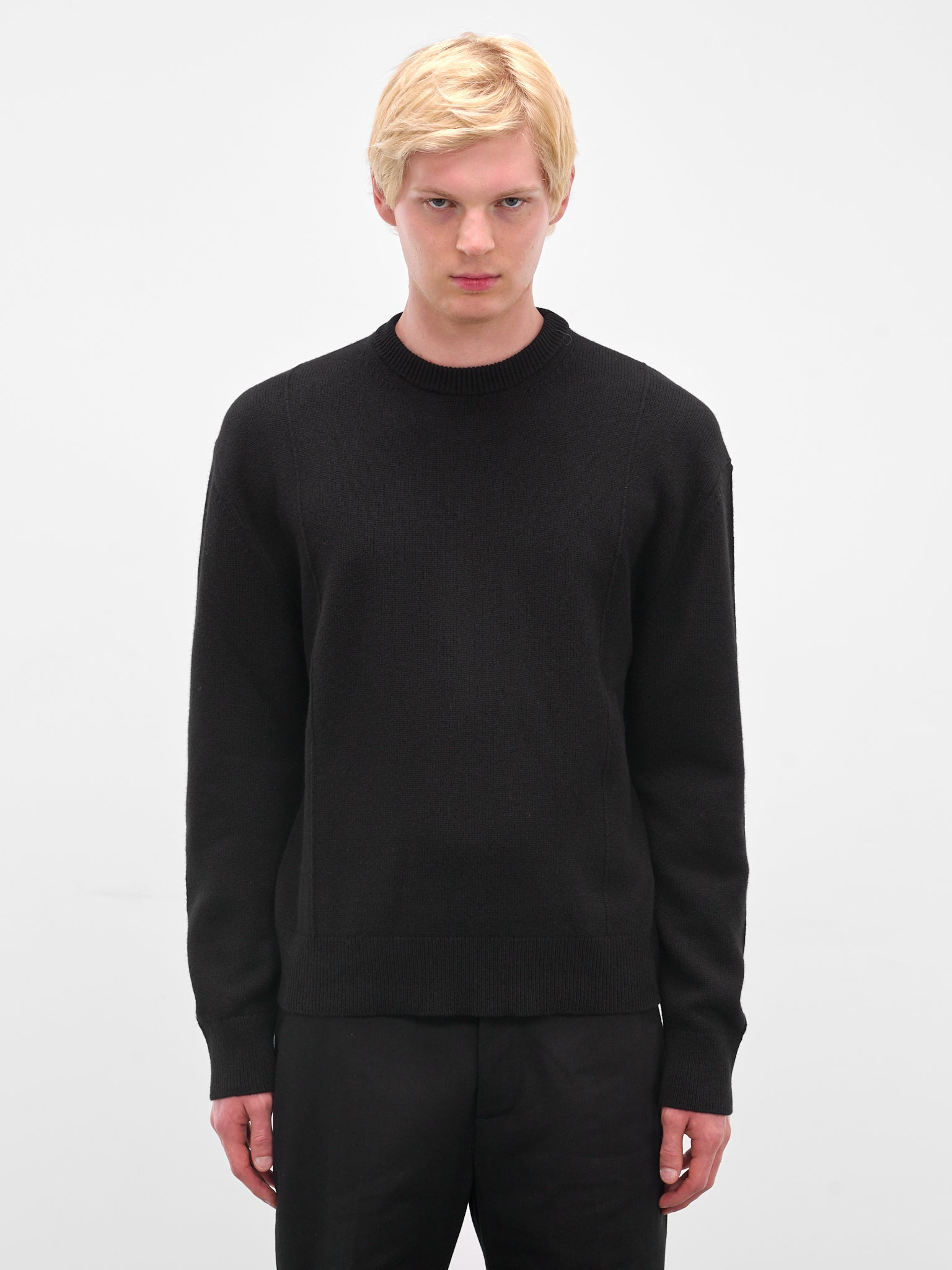 Black Rib-Knit Crewneck Sweater - 1
