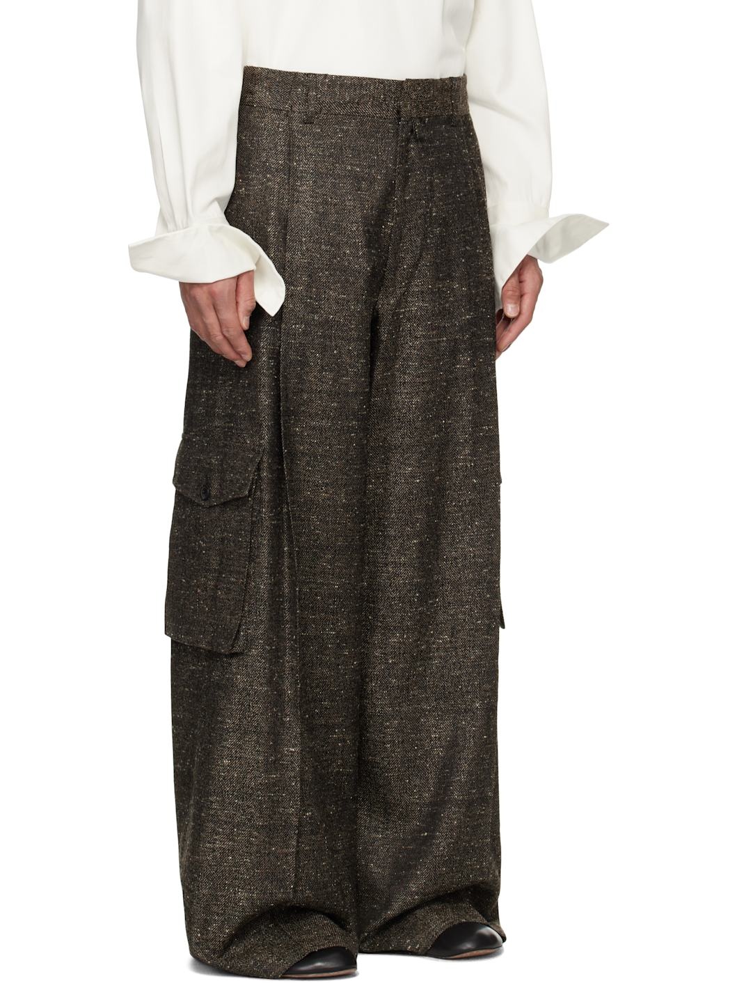 Brown & Black Wide Pleated Cargo Pants - 2