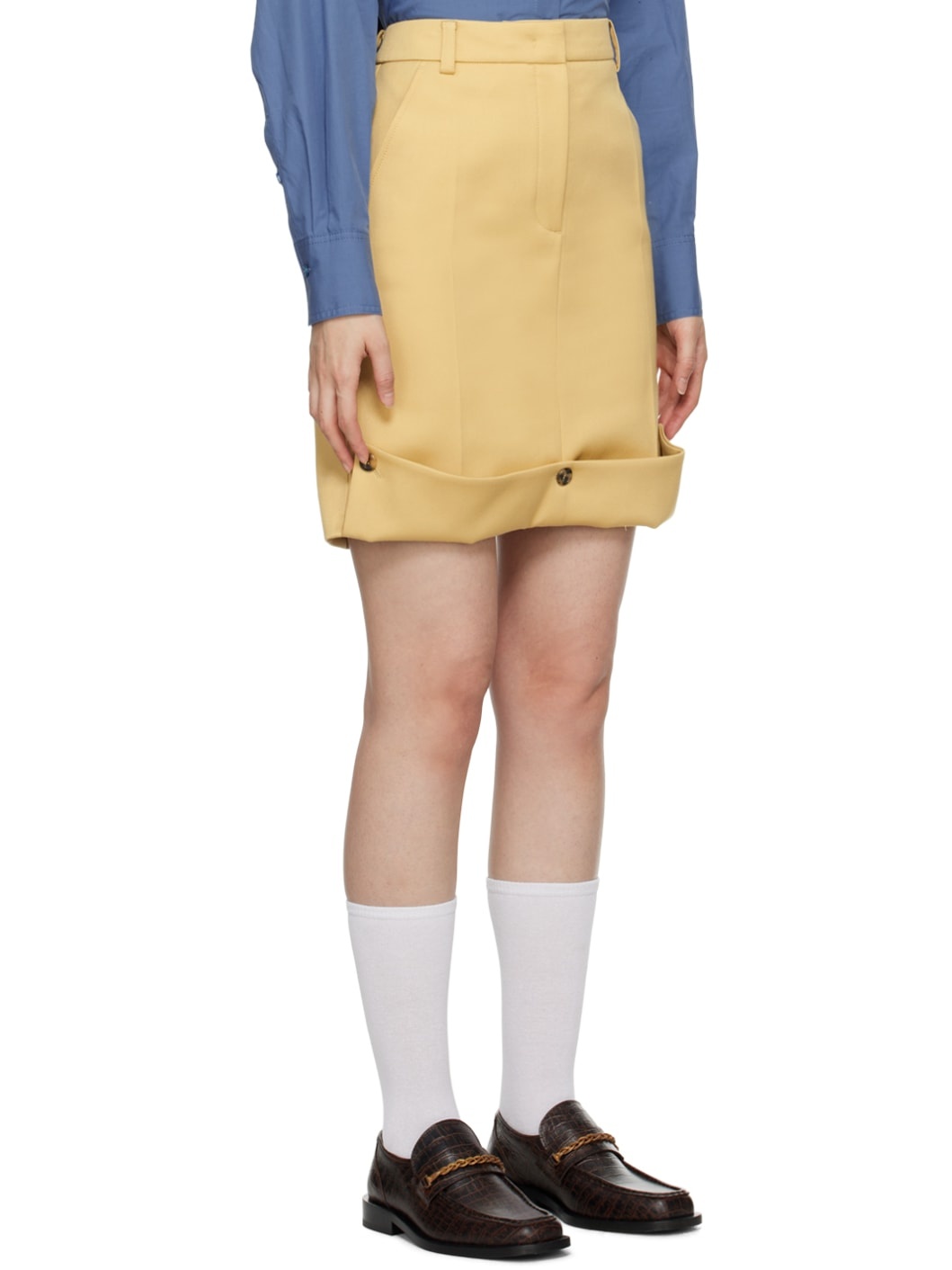 Beige Rolled Hem Midi Skirt - 2