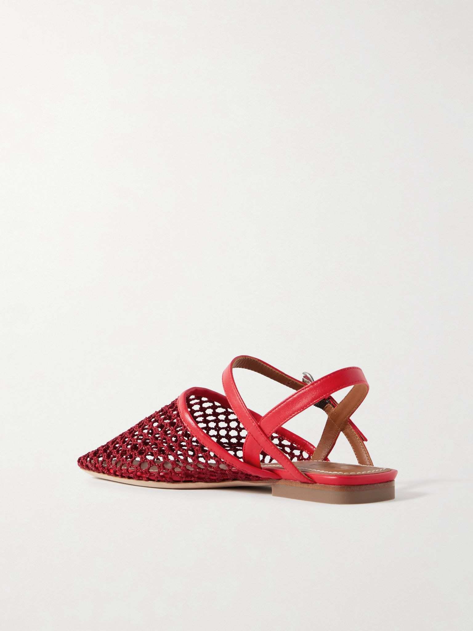 Rete leather-trimmed crocheted slingback flats Red - 3