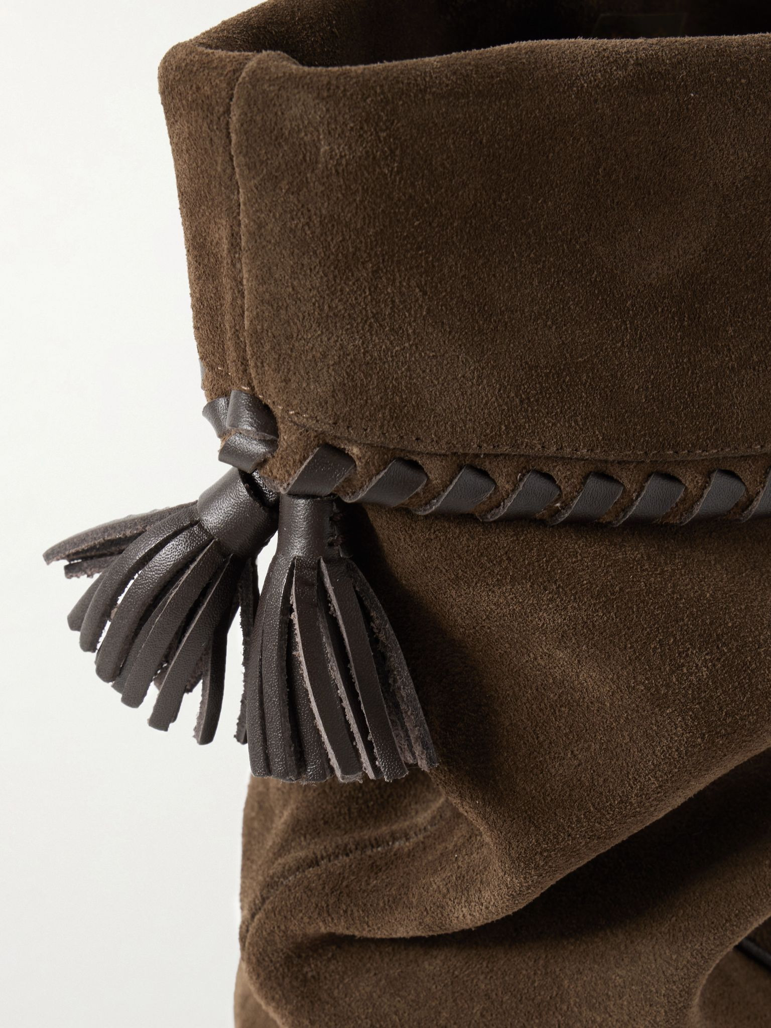 Elita tasseled leather-trimmed suede knee boots Brown - 4