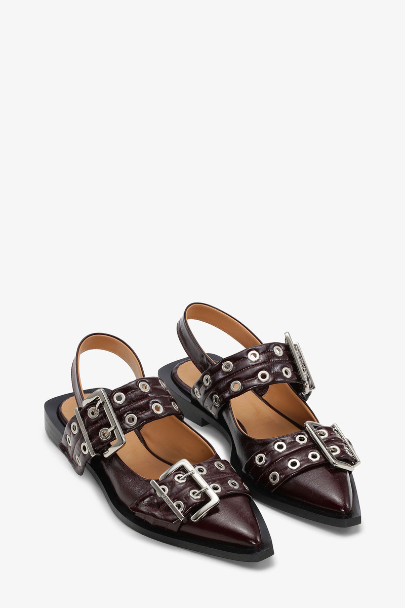 GANNI BURGUNDY FEMININE BUCKLE BALLERINAS outlook