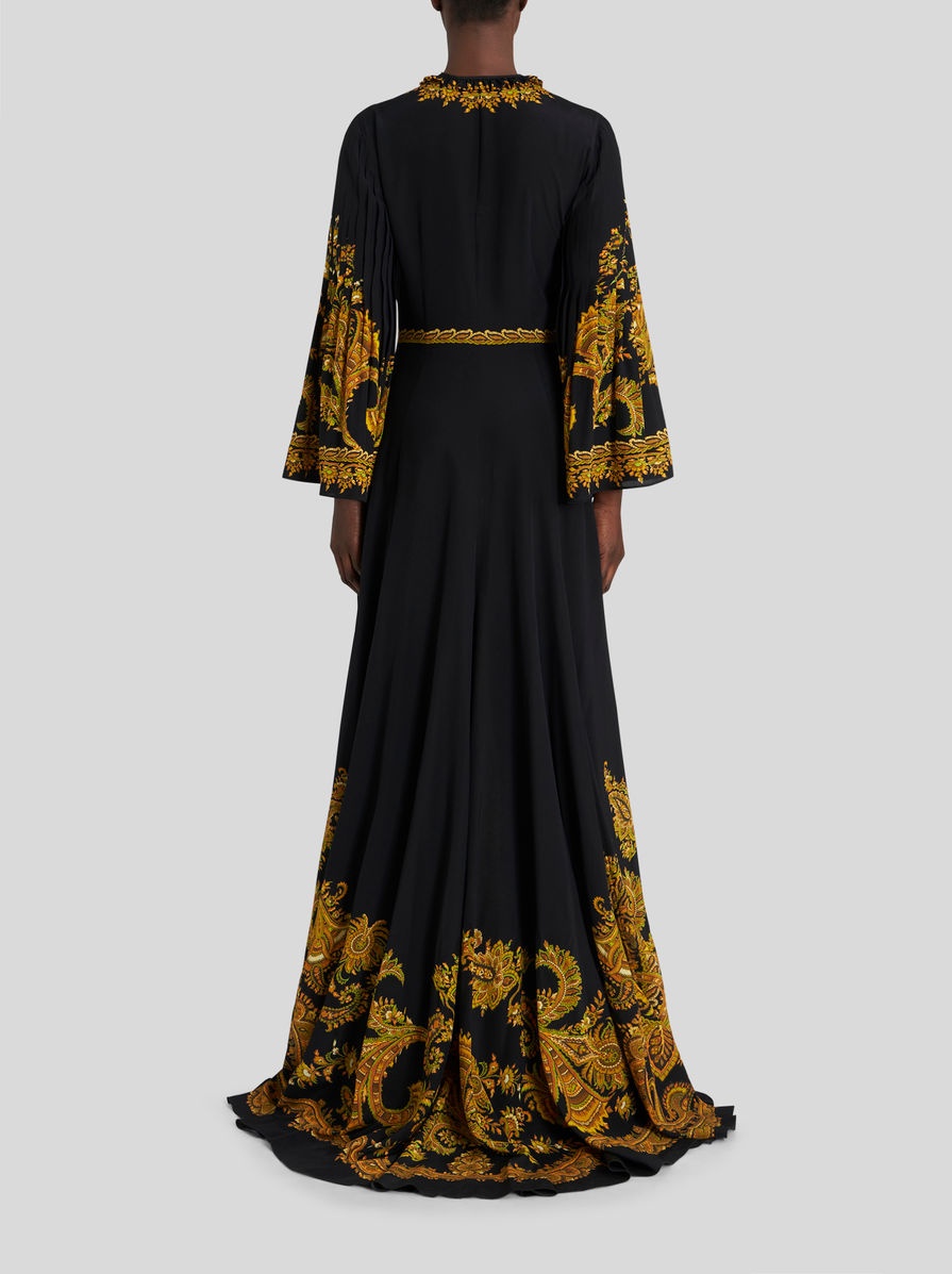 LONG SILK DRESS WITH PLEATED SLEEVES - 4