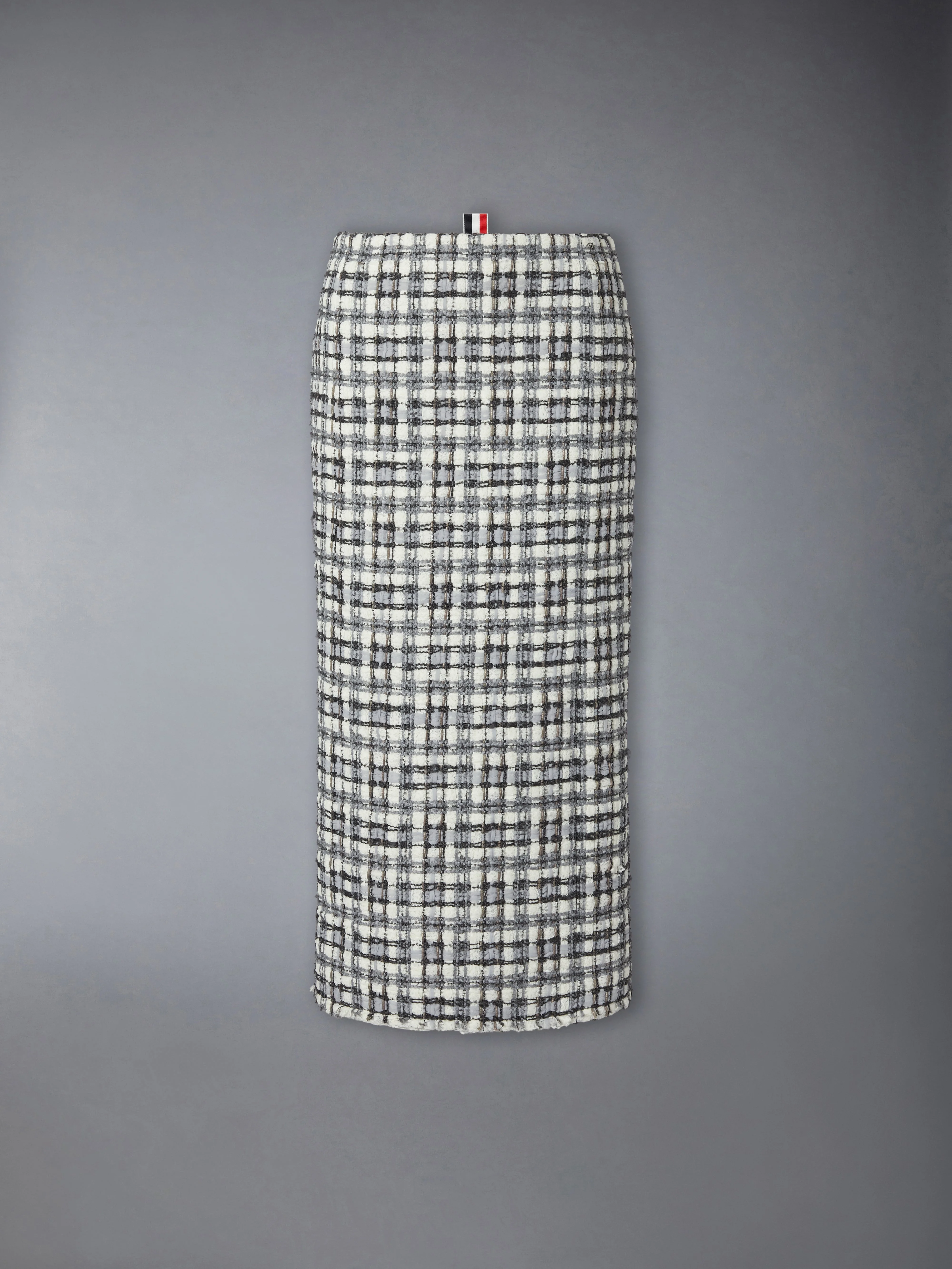 SHEER ORGANZA RIBBON TWEED PENCIL SKIRT WITH FRAY EDGE - 1