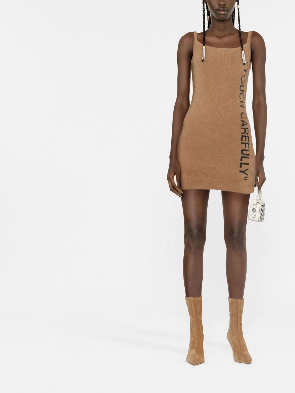 slogan detail fuzzy mini dress - 2