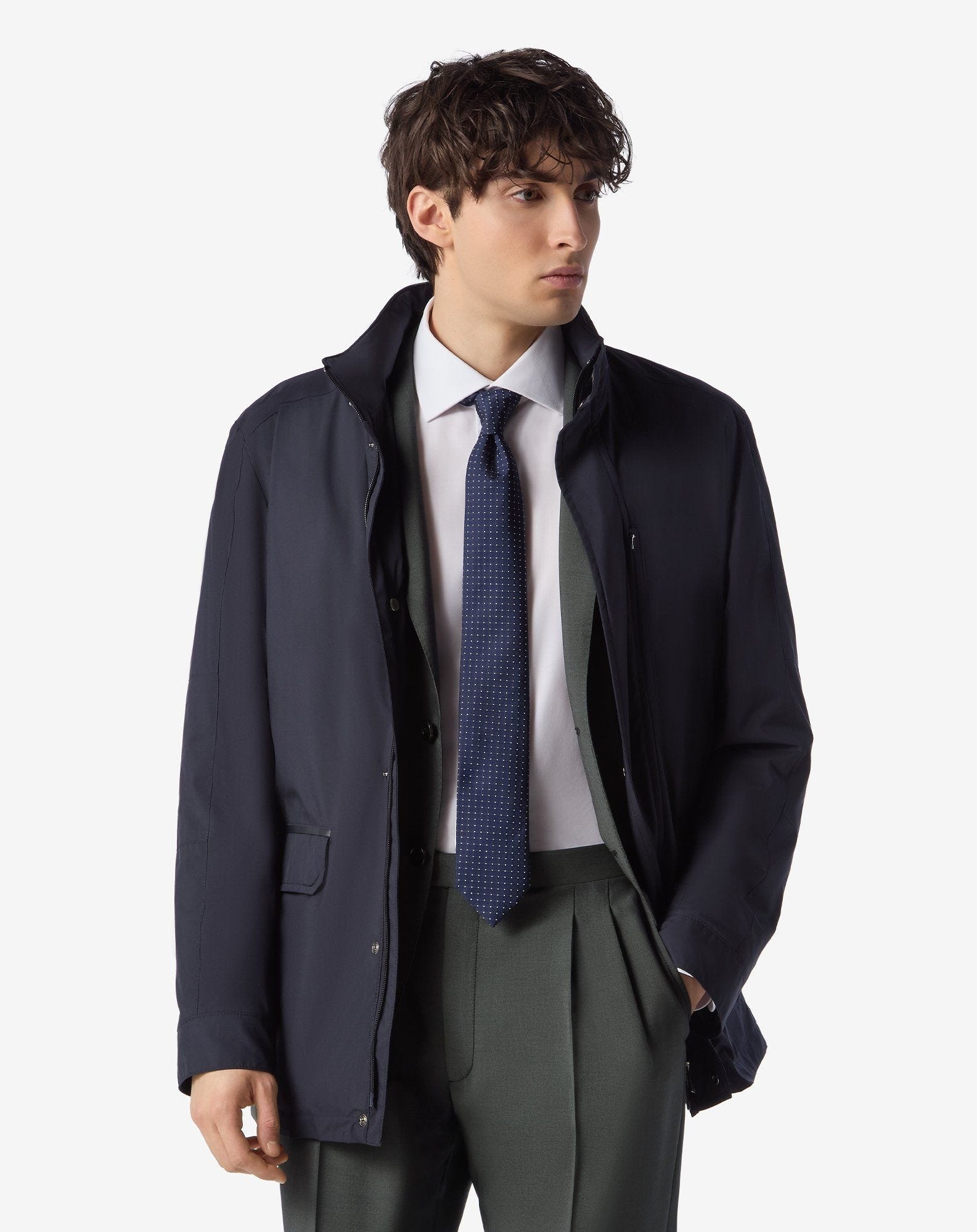 Navy blue technical poplin field jacket - 2