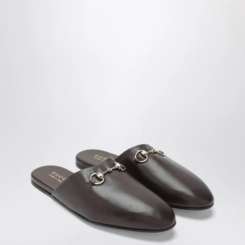 Gucci Brown Leather Mules With Horsebit Detail Men - 1