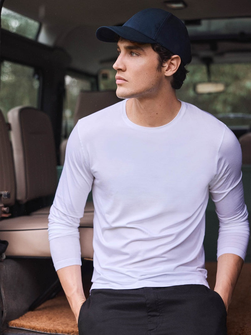 Derek Rose Men's Long Sleeve T-Shirt Barny Pima Cotton White outlook