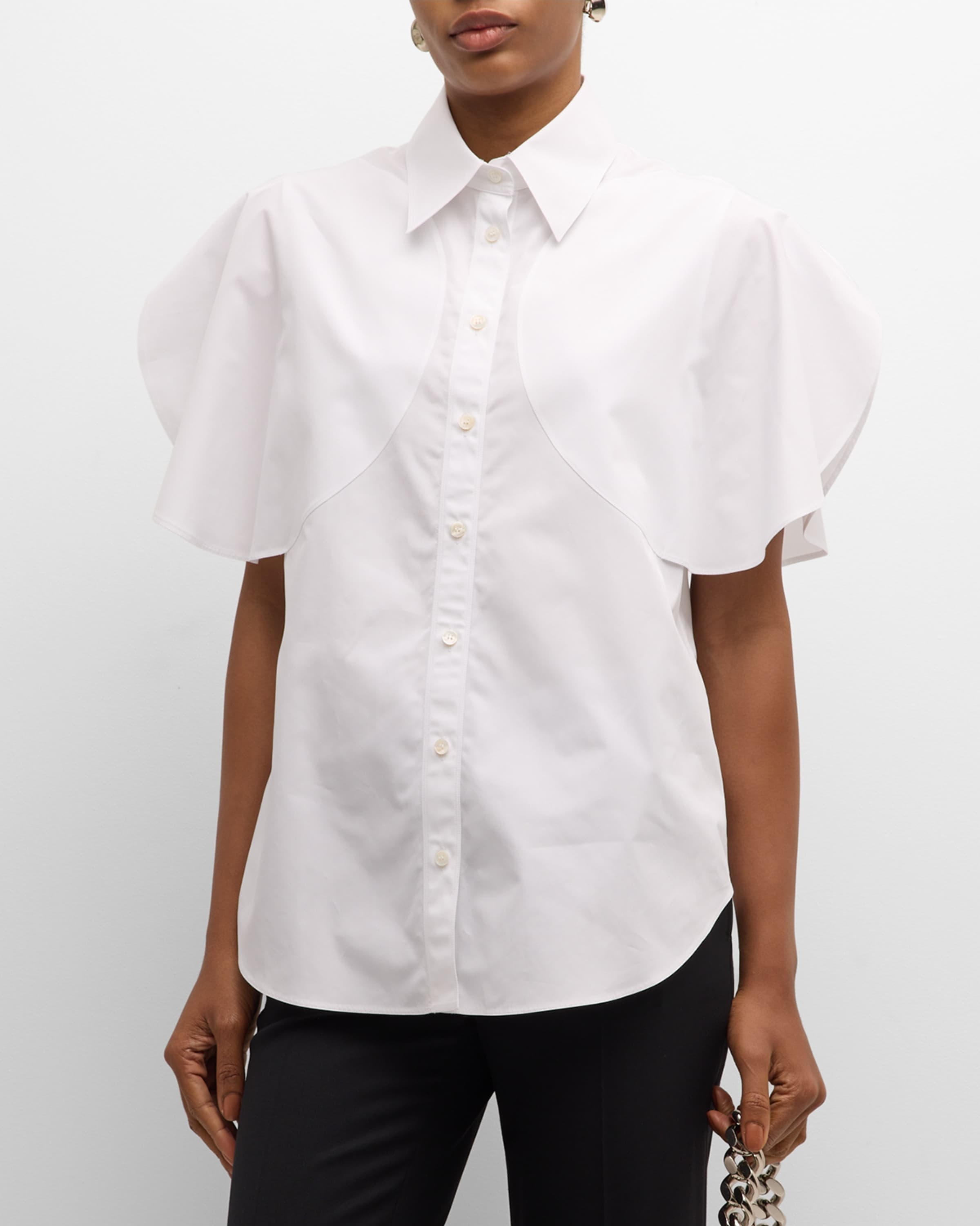 Round Flutter-Sleeve Collared Shirt - 2