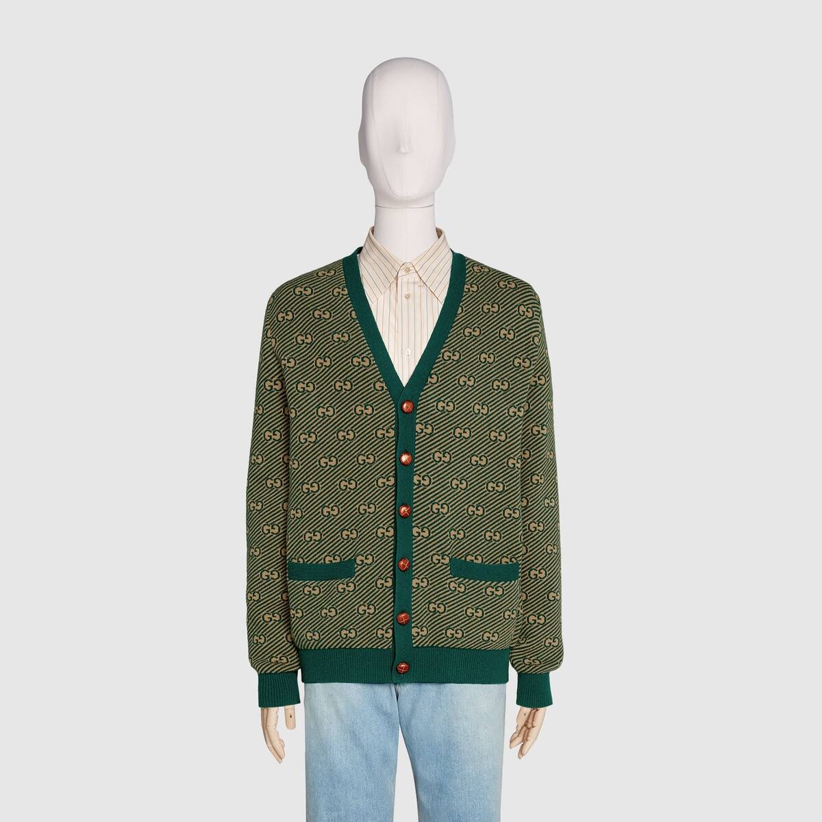 GG stripe wool cardigan - 3