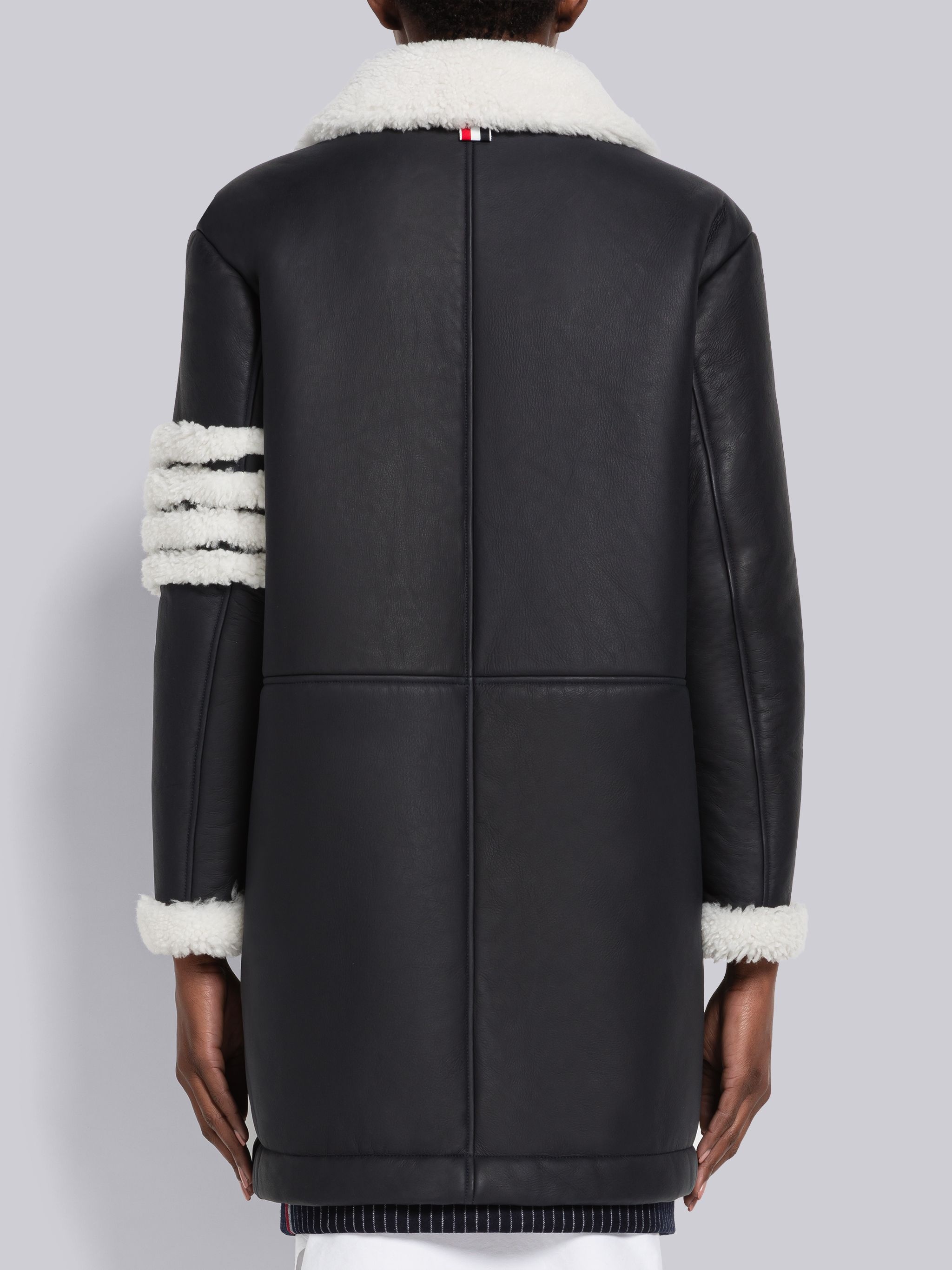 Reversed Shearling 4-Bar Round Collar Overcoat - 3