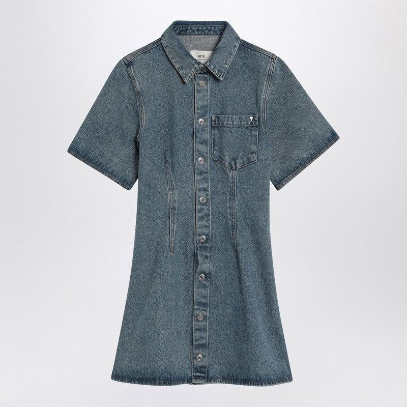 Ami Paris Mini Dress Ami De Coeur In Denim Women - 1