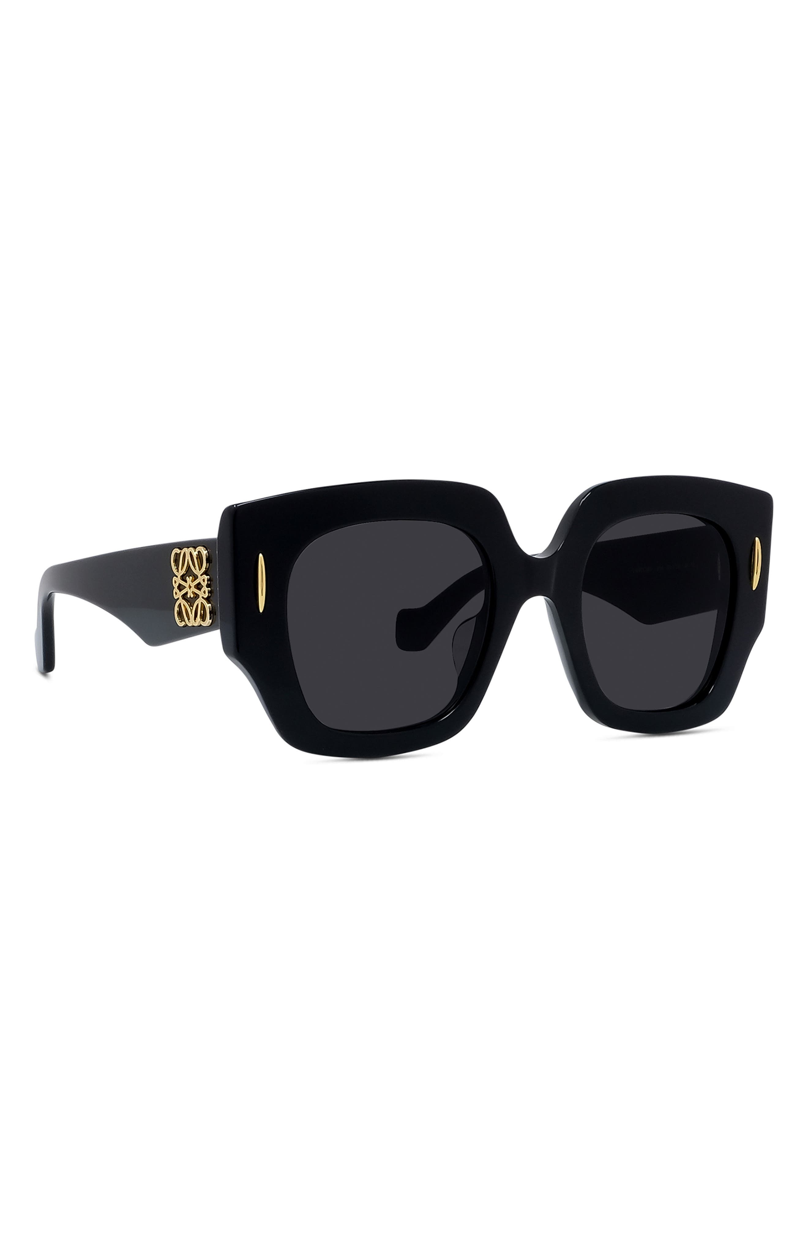 Loewe Anagram 50mm Small Geometric Sunglasses in Shiny Black /Smoke at Nordstrom - 2