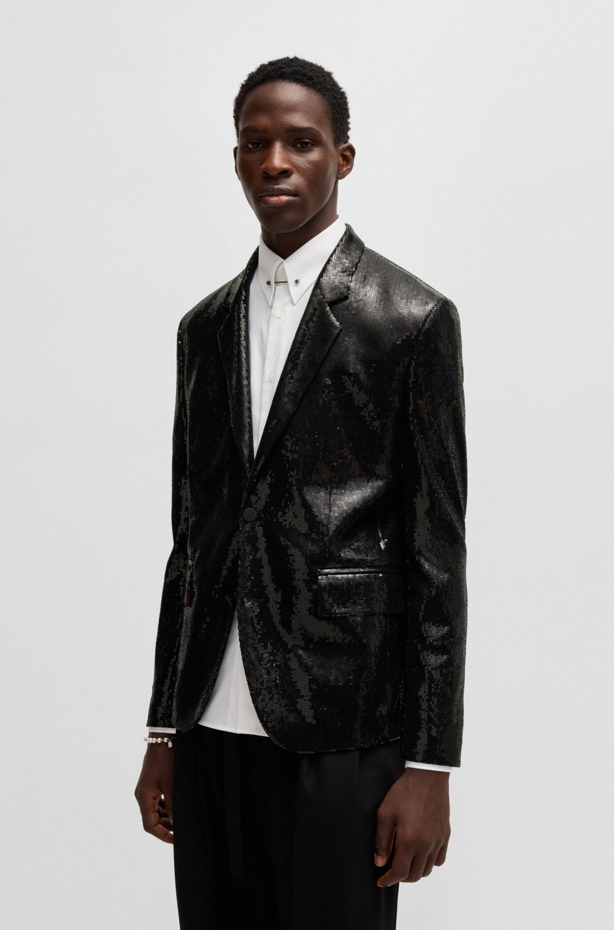 MODERN-FIT JACKET IN SEQUINNED STRETCH FABRIC - 2