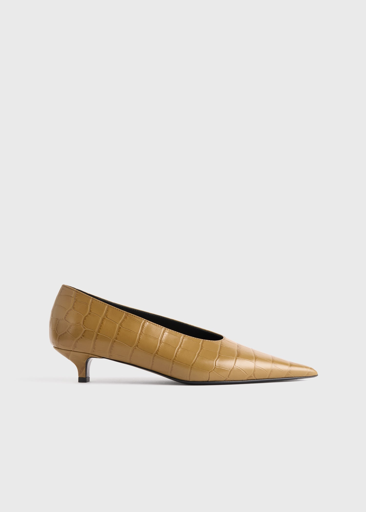 Sharp croco-embossed kitten pumps biscuit - 8