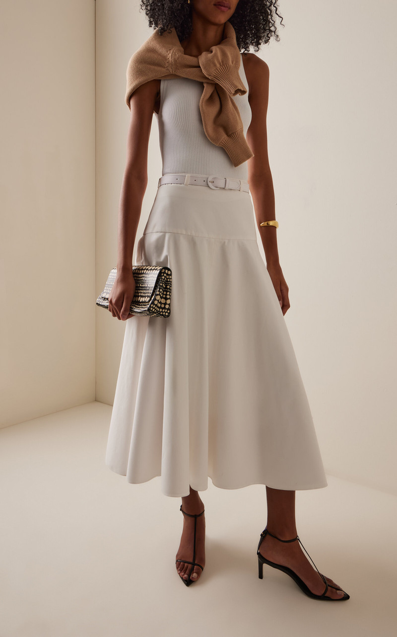 BRANDON MAXWELL Exclusive RIviera Belted Cotton Midi Skirt white outlook