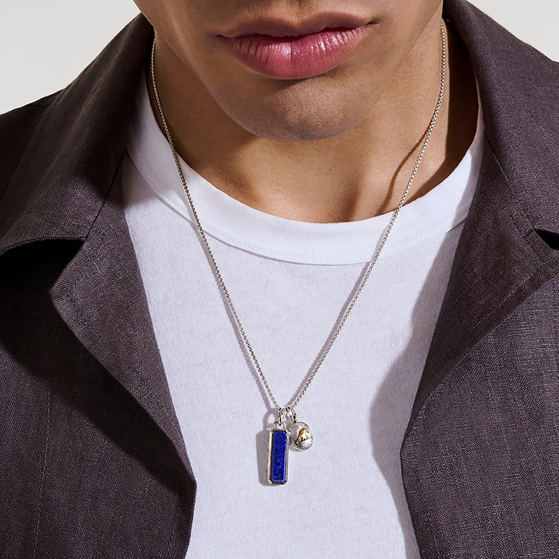 Wave Talisman Necklace, Gold, Sterling Silver, Lapis Lazuli 5