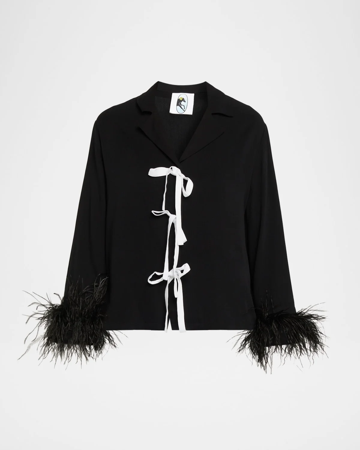 Cropped Feather-Cuff Viscose Pajama Set - 1