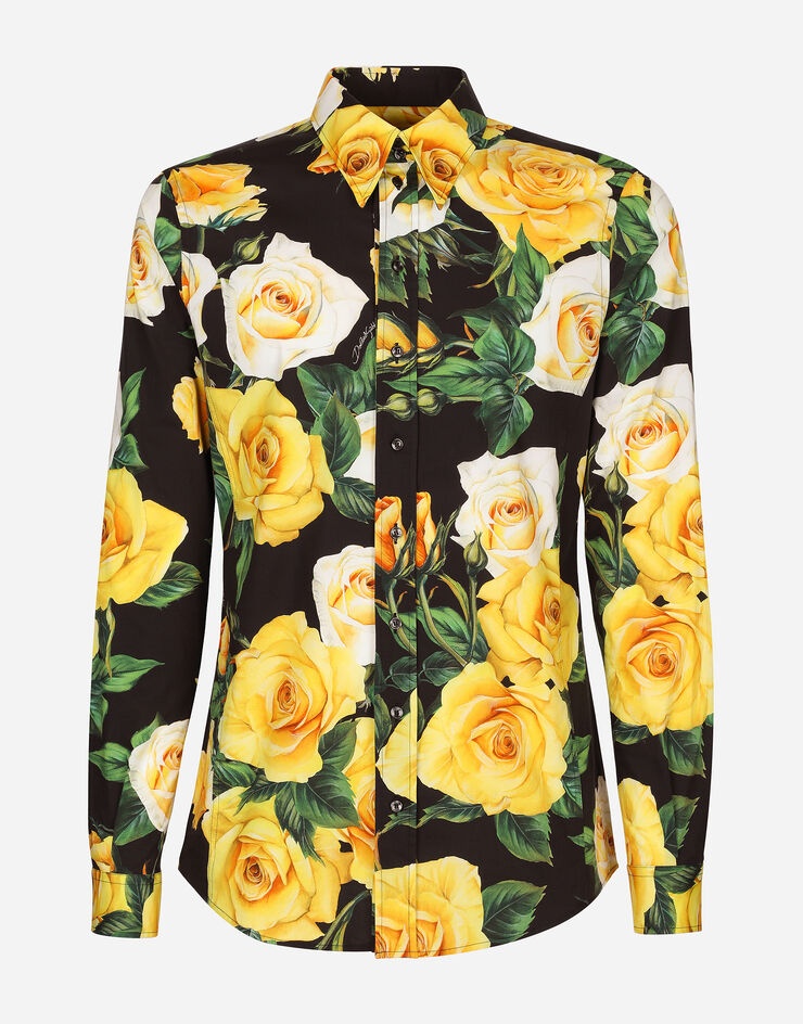 Stretch cotton Sicilia-fit shirt with rose print - 4