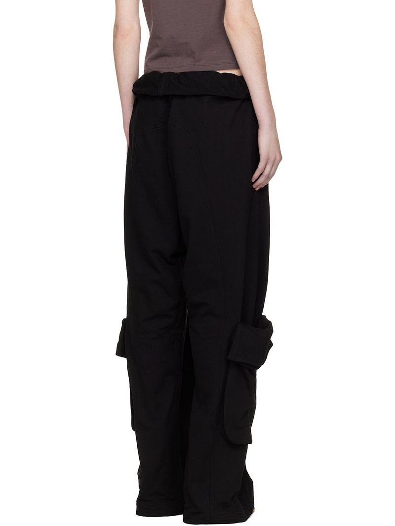 Black Rolled Waist Sweat Cargo Pants 3