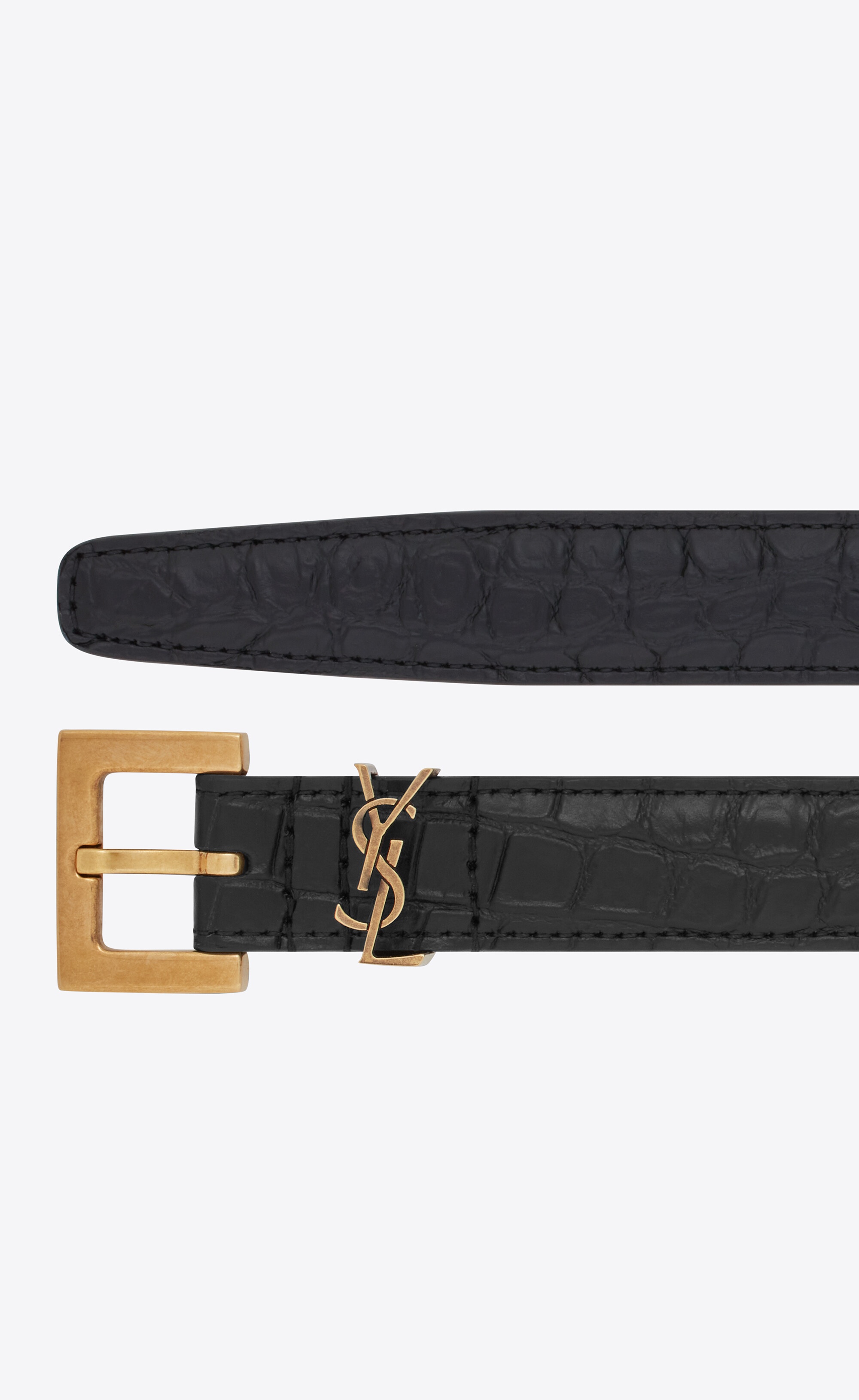 cassandre thin belt with square buckle in crocodile-embossed leather - 2