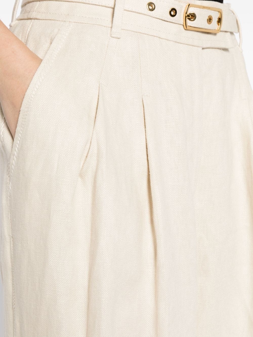 pleat-detailing linen tailored trousers - 5