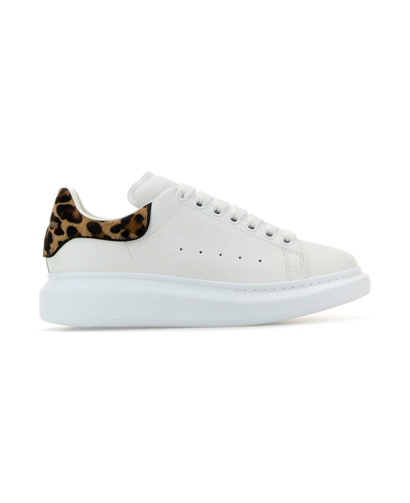 White Leather Sneakers With Printed Calf Hair Heel - 1