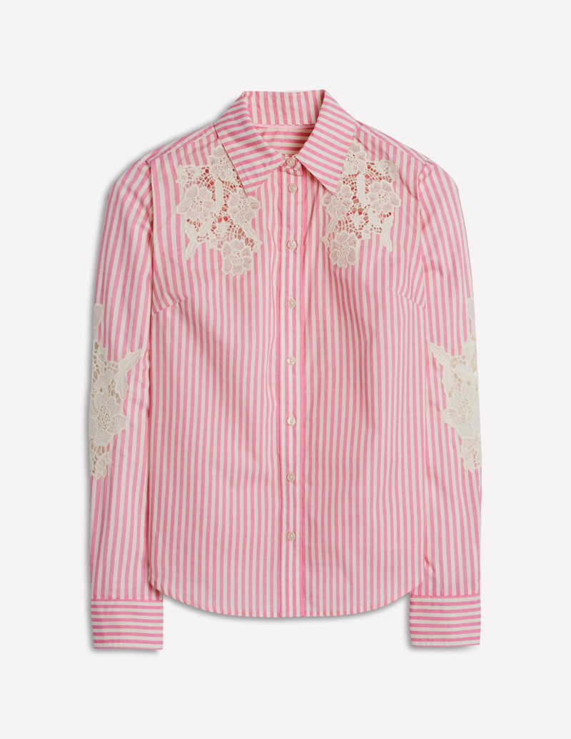 Sienna Interest Cotton Shirt-Pink and Ivory Cutwork Stripe 1
