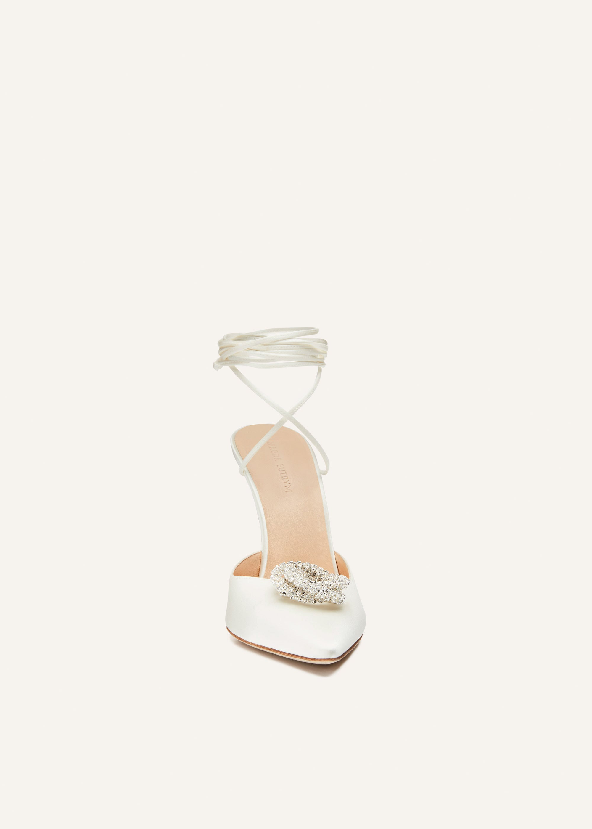 Pointed-toe satin mule wrap pumps in cream - 3