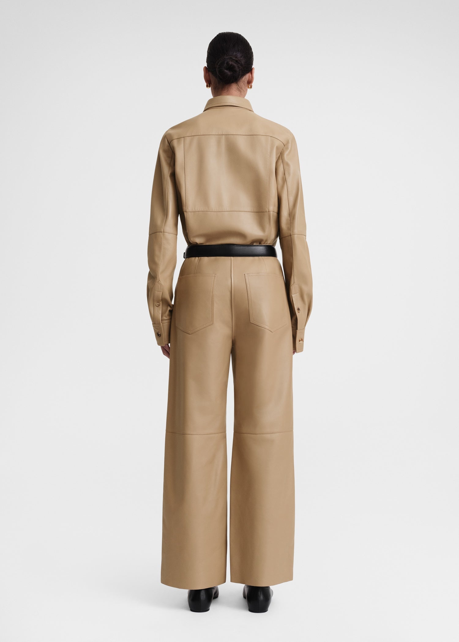 Paneled leather trousers biscuit - 4
