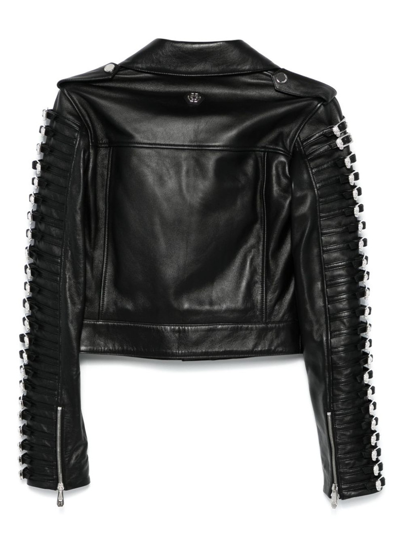 PHILIPP PLEIN crystal-buckle biker jacket outlook
